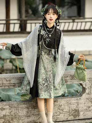 Tobacco bamboo Chinese style Mori girl Han element green lolita cheongsam - Yandan_Hanfu