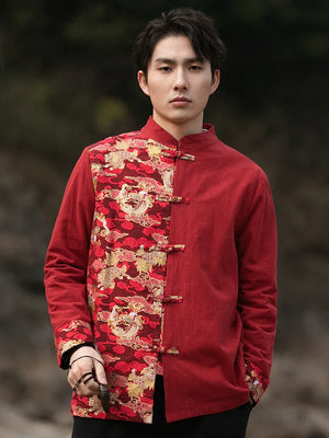 New Chinese style disc button top contrasting coat printing Tang suit men - Yandan_Hanfu
