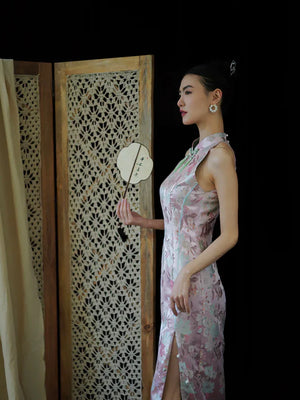 "Pink Bell" Pink Jacquard Bell Cheongsam/Qipao Shawl Bridal Dress - Yandan_Hanfu