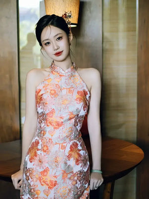 Design of New Chinese Morning Robe Bride Wedding Toast Dress; Advanced national style retro jacquard fringed dress with neck hanging. - Yandan_Hanfu