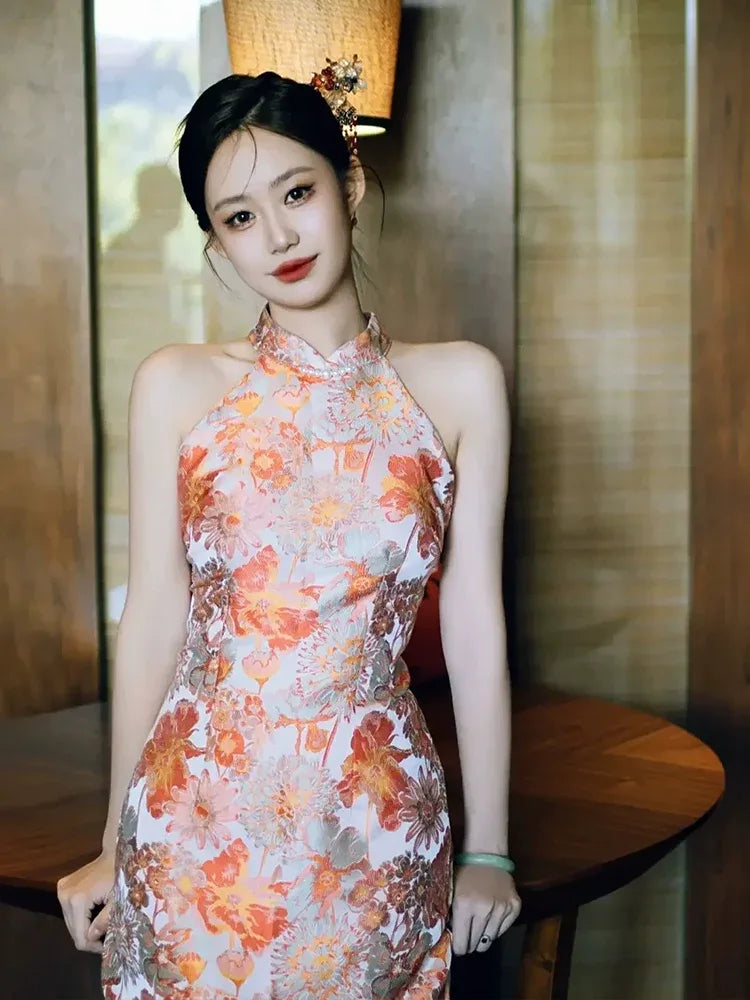 Design of New Chinese Morning Robe Bride Wedding Toast Dress; Advanced national style retro jacquard fringed dress with neck hanging. - Yandan_Hanfu