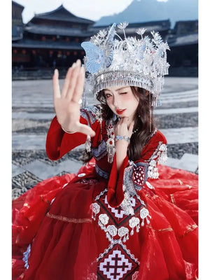 Miao Traditional Red Dress - Yandan_Hanfu