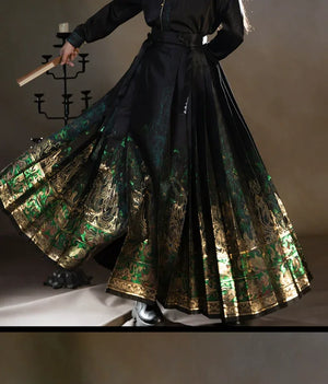 Four Divine Beasts Hanfu Set – Unisex Chinese Shirt & Brocade Horse-Face Skirt in New Style Design - Yandan_Hanfu