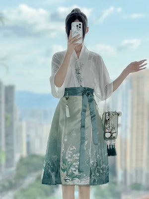 Horse Face Skirt Set 2024 New Spring and Autumn Short Hanfu Small Chinese Style Women's Clothing - Yandan_Hanfu