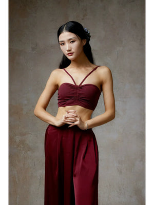 Elegant Wine Red Sheer Tencel Cardigan – Flowing Classical Dance Performance Outfit - Yandan_Hanfu