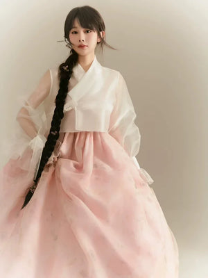 Dreamy Pink Hanbok – Modern Korean Court Style Dress for Solo Dance & Viral Photoshoots - Yandan_Hanfu