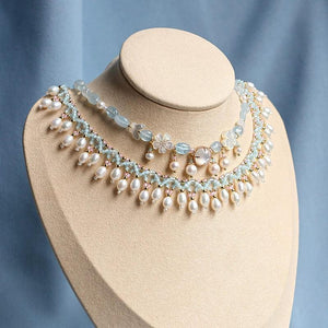 Butterfly Shell & Aquamarine Pearl Necklace – Hanfu Yingluo Accessory with Original Design - Yandan_Hanfu