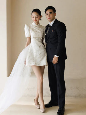 "Little Meixue" Short Bow Cheongsam Bridal Wedding Dress - Yandan_Hanfu