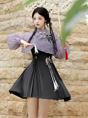 Iris ink butterfly girl exquisite fringed Han element sweet purple cheongsam fairy dress - Yandan_Hanfu