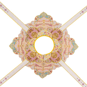 Pink and gold embroidered shoulder collar from 2025 Chinese graduation Hanfu set, designed with floral patterns and cross straps.