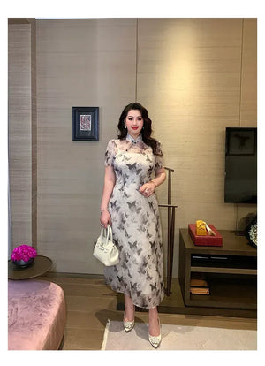 Ink-Butterfly Qipao – Elegant New Chinese Dress with Vintage Charm - Yandan_Hanfu