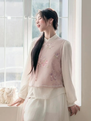 Silken Grace – Modern Hanfu Jacquard Dress Set | Stand-Collar Two-Piece Hanfu-Inspired Outfit with Midi Skirt - Yandan_Hanfu