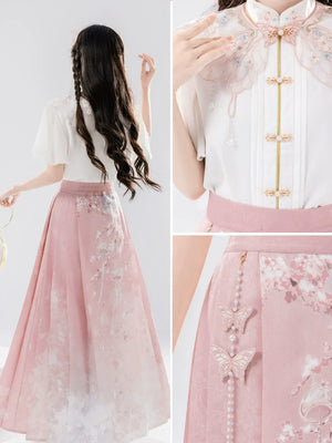 Modern Hanfu Summer Set – New Chinese Style Blouse with Horse-Face Skirt - Yandan_Hanfu