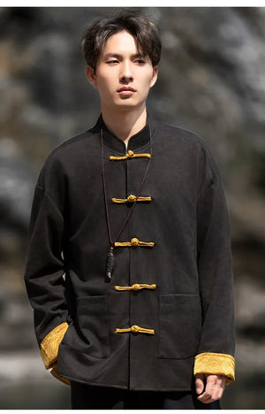 New China style can be worn on both sides, button-down top jacket Tang suit men - Yandan_Hanfu