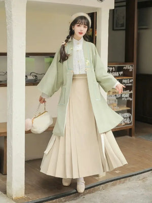 Shallow Moon Ming Dynasty hanfu set in an autumn winter daily style with traditional Chinese robe layers.