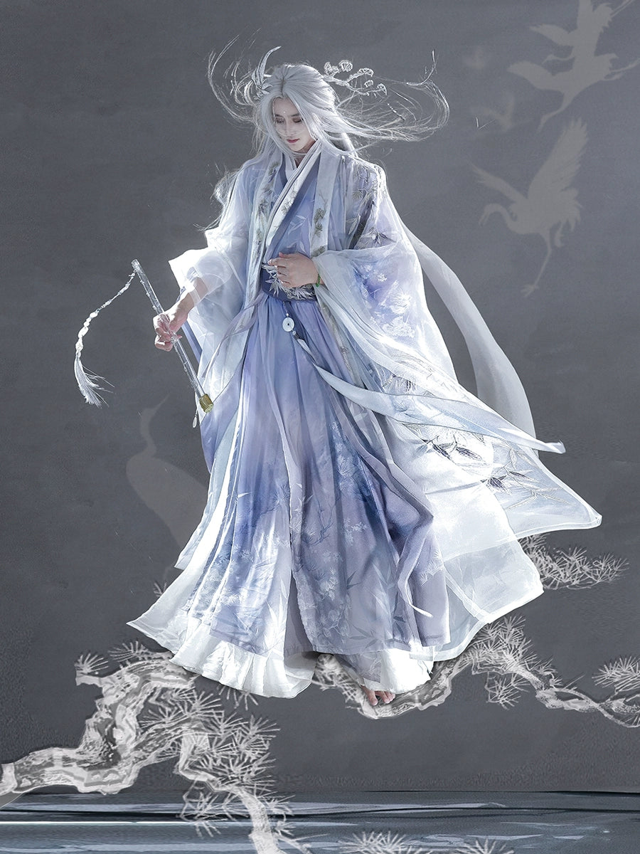 "Three Friends of Winter" – Modern Purple Hanfu Robe for Men with Flowing Sleeves