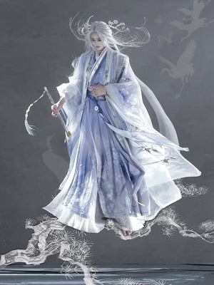 "Three Friends of Winter" – Modern Purple Hanfu Robe for Men with Flowing Sleeves - Yandan_Hanfu