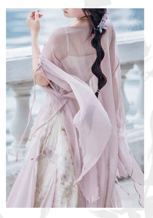 Pink Chinese style Han element dress big pendulum fish tail tattered sleeve fairy energy spring and summer suit - Yandan_Hanfu