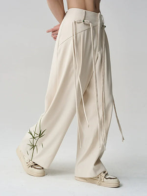 Tassel Embroidered Unisex Trousers – New Chinese Style with Knot Button Detail - Yandan_Hanfu