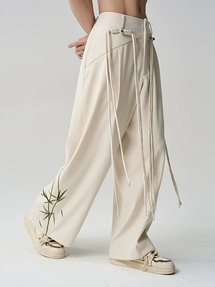 Tassel Embroidered Unisex Trousers – New Chinese Style with Knot Button Detail - Yandan_Hanfu