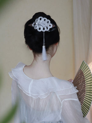 Realm of Grace – New Chinese Style Vintage Hair Claw | Elegant Tassel Shark Clip & Duckbill Barrette - Yandan_Hanfu