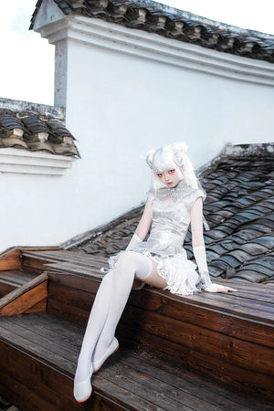 New Chinese style white Dress Cheongsam Maid Apron Short Dress Lolita - Yandan_Hanfu