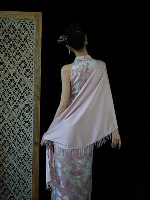 "Pink Bell" Pink Jacquard Bell Cheongsam/Qipao Shawl Bridal Dress - Yandan_Hanfu