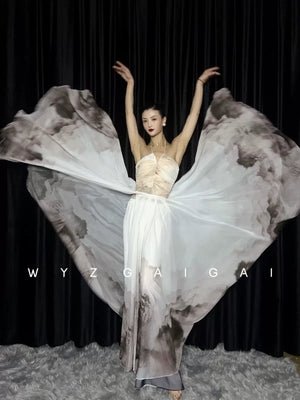 Floating Light – Chinese Watercolor Maxi Skirt with Dramatic Full Hem - Yandan_Hanfu