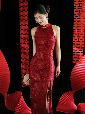 "Jubilee Bell" Red Cheongsam Shawl Bridal Toast Engagement Dress - Yandan_Hanfu