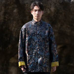 Tang suit men's Chinese style button-up top autumn and winter coat New Year's greeting clothes - Yandan_Hanfu