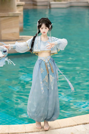 【Cloud traveler】 blue Hanfu Dunhuang Western style ethnic style suit Princess Jasmine - Yandan_Hanfu