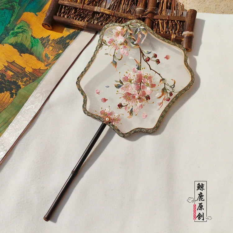 Crape myrtle flower machine embroidery single-sided fan(Hanfu&Cheongsam) - Yandan_Hanfu