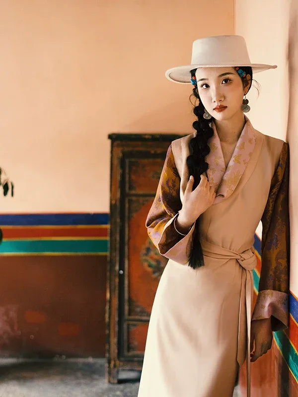 “Qingyao” Poetic Orient Dress — Elegant Chinese Aesthetic Tibet-Inspired Long Gown - Yandan_Hanfu