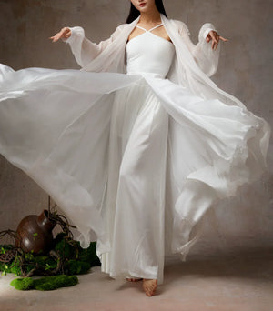 Elegant Solid Halter Maxi Dress – Flowing High-Slit Skirt for Dance & Evening Wear - Yandan_Hanfu