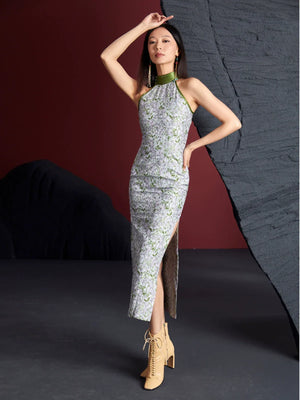 Retro jacquard sleeveless long cheongsam - Yandan_Hanfu