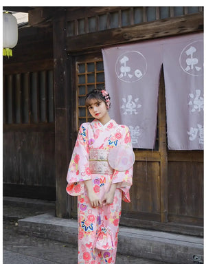 Cherry blossom season super cute pink kimono yukata Japanese formal kimono female Japanese girl Japanese style improved kimono - Yandan_Hanfu
