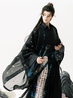 Song Dynasty | Calligraphy Hanfu Men's Cloak Large Sleeve Shirt Black Suit - Yandan_Hanfu