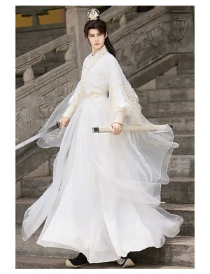 Yun Jue | Unisex Traditional Hanfu Set – Embroidered Cross-Collar Wei-Jin Style with Detachable Sleeves - Yandan_Hanfu