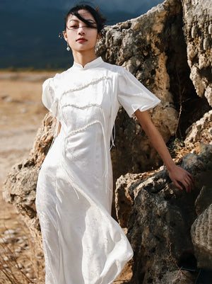 New Chinese Jacquard Improved Cheongsam Dress Long skirt with romantic retro and slim fit for women in summer. - Yandan_Hanfu