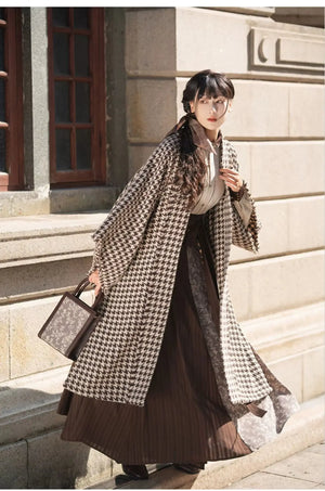 Autumn Houndstooth – New Chinese Style Coat | Song-Inspired Daily Wear for Modern Commuting - Yandan_Hanfu