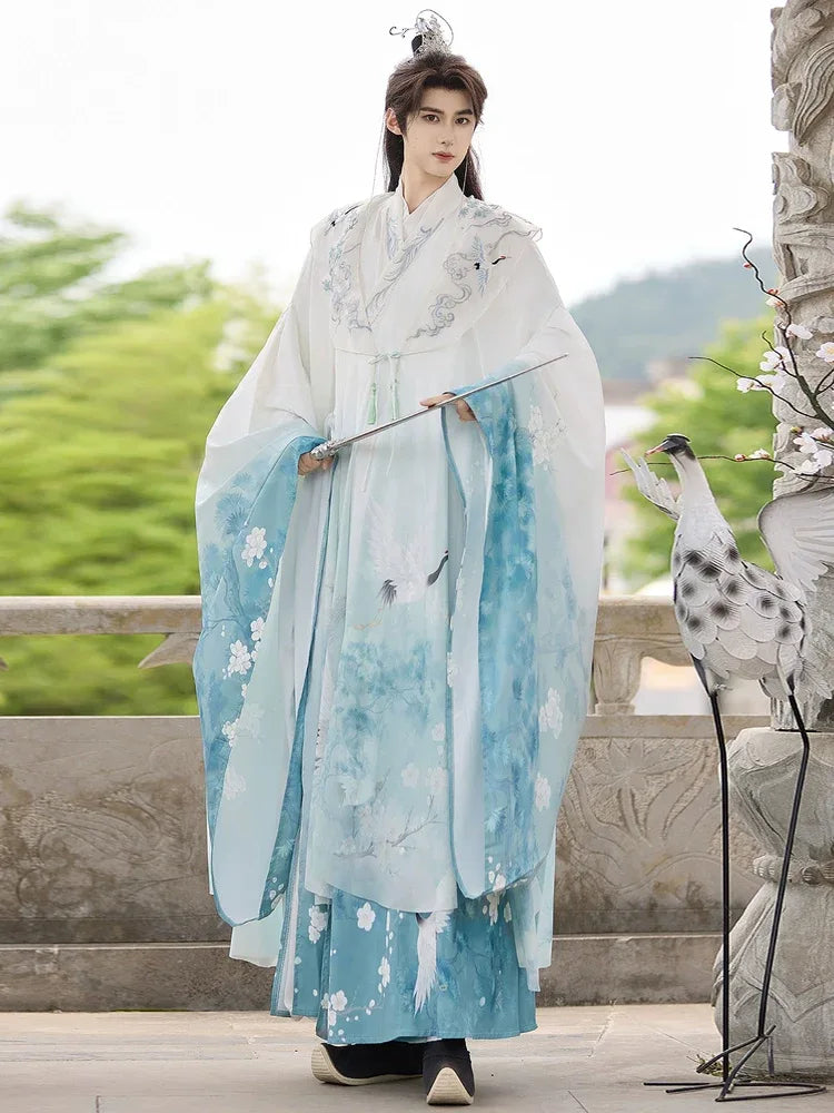 Pine & Crane – Unisex Modern Hanfu Cape | Elegant Ming-Style Cross-Collar Cloak for Spring & Autumn - Yandan_Hanfu