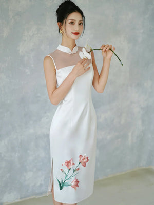 Eternal Union – White Embroidered Qipao | Chinese Wedding Reception & Engagement Dress - Yandan_Hanfu