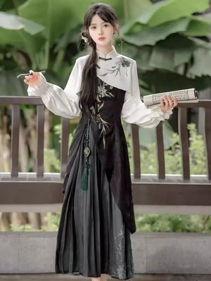 Zhujian Snow New Chinese Hanfu Dress Daily National Style Han Elements Set - Yandan_Hanfu