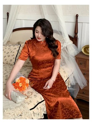 Orange short sleeve plus size cheongsam/qipao - Yandan_Hanfu