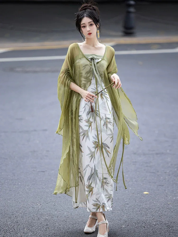 Bamboo Green New Chinese Hanfu Dress - Yandan_Hanfu