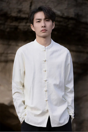 New China Style stand-up collar linen shirt men's Tang suit - Yandan_Hanfu
