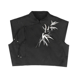 Oriental Grace – Hanfu-Inspired Set | Embroidered Bamboo Tassel Vest with Qipao Collar Top & Mamian Skirt - Yandan_Hanfu