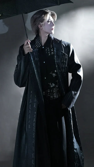 Ink Rhythm – Unisex Wool Coat Set in New Chinese Style | Calligraphy-Inspired Ink Wash Design - Yandan_Hanfu
