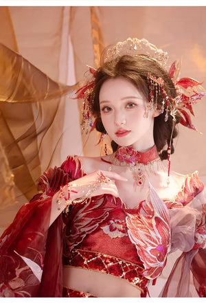 Red Hanfu female Dunhuang embroidery fairy spring and summer dress - Yandan_Hanfu