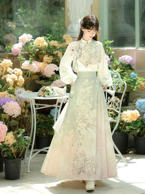 Beauty in the Painting – Autumn Hanfu-Inspired Ensemble | New Chinese Style Top & Dress Set - Yandan_Hanfu